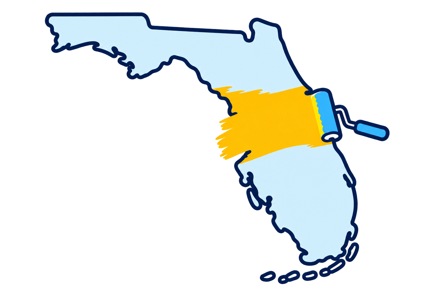 Florida illustration with Central Florida painted in yellow